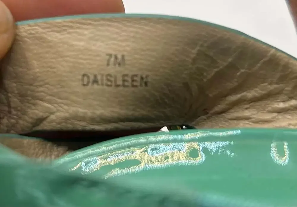 Joan & David Daisleen Mint Green Patent Leather Cork Wedge Sandals